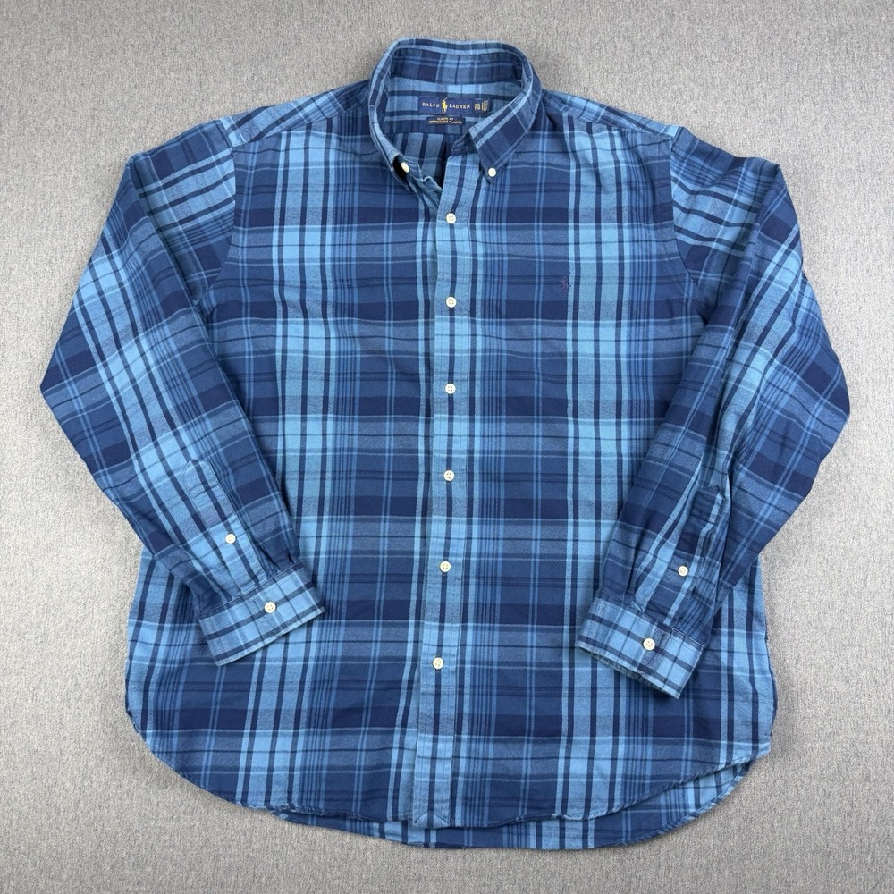Polo Ralph Lauren Classic Fit Performance Shirt Mens XXL 2XL Blue Plaid Flannel